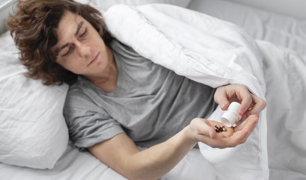 sick young man resting bed